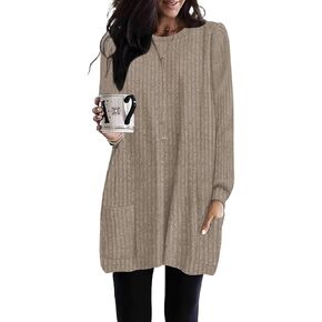 2025 Long Shirts for Women to Wear with Leggings Long Sleeve Tunic Tops Loose Fit Dressy Tunic Sweaters with Pockets