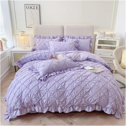 Bed Four Pieces Set Cotton Four Piece Bedding Set Solid Princess Style Girl Heart Quilt Cover Sheet Cotton Bedding Set Four Seasons(Purple,1.2m Bed) in Saudi Arabia