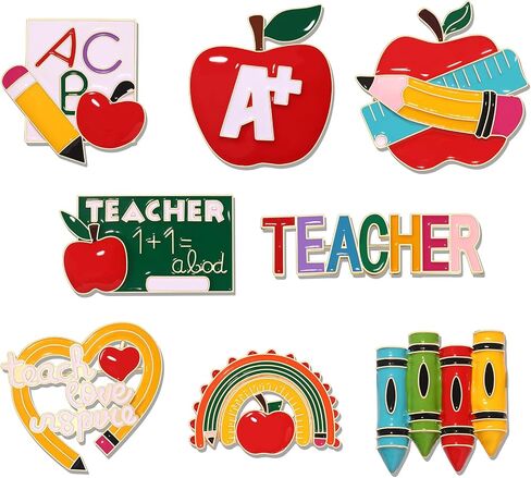 Back to School Brooches Enamel Teacher Brooch Pins Cute Lapel Pin Set Rainbow Pencil Schoolbag Brooches Pin Welcome Back to School Gift for Backpack Clothes Hat Accessories,8Pcs in Kuwait