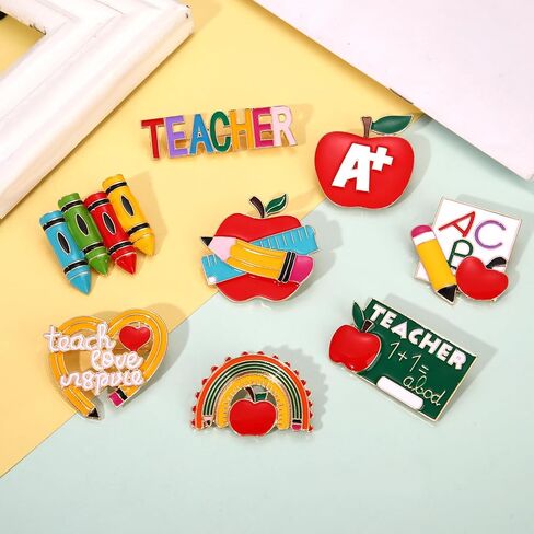 Back to School Brooches Enamel Teacher Brooch Pins Cute Lapel Pin Set Rainbow Pencil Schoolbag Brooches Pin Welcome Back to School Gift for Backpack Clothes Hat Accessories,8Pcs in Kuwait