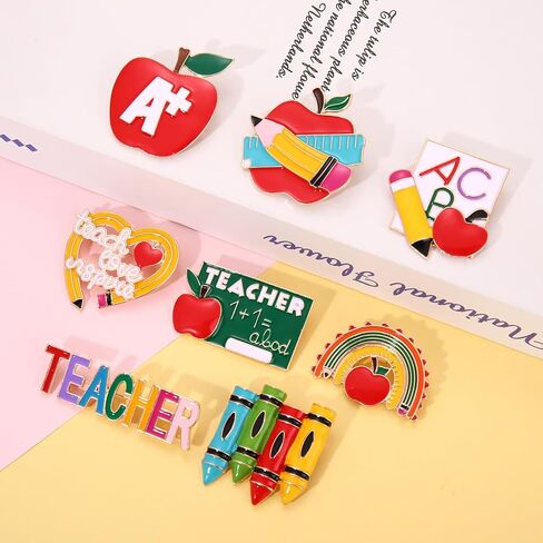 Back to School Brooches Enamel Teacher Brooch Pins Cute Lapel Pin Set Rainbow Pencil Schoolbag Brooches Pin Welcome Back to School Gift for Backpack Clothes Hat Accessories,8Pcs in Kuwait