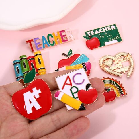 Back to School Brooches Enamel Teacher Brooch Pins Cute Lapel Pin Set Rainbow Pencil Schoolbag Brooches Pin Welcome Back to School Gift for Backpack Clothes Hat Accessories,8Pcs in Kuwait