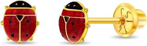 14k Yellow Gold 5mm Colorful Enamel Ladybug Screw Back Earrings for Young Girls - Cute Stud Earrings for Children with Safety Screw Back Locking for Babies, Toddlers & Little Girls in Saudi Arabia