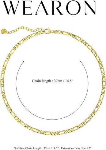 WEARON Gold Choker Necklace for Women 18K Gold Plated Dainty Bead Gene Figaro Heart Herringbone Paperclip Chain Choker Necklace Delicate Choker Jewelry Gifts for Women in Kuwait