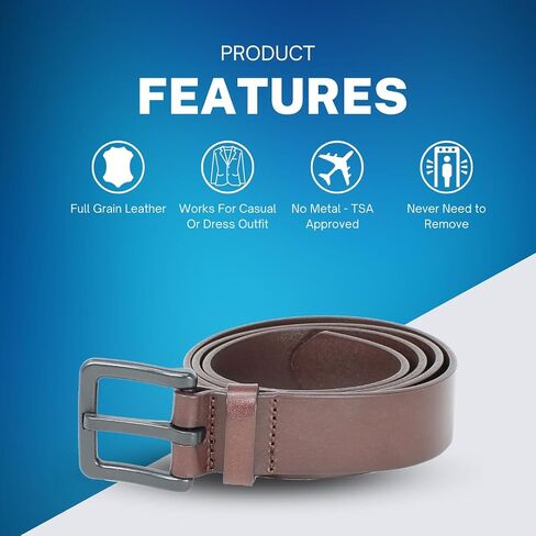 BC Belts Men's Metal Free Full Grain Leather Belt - Hypoallergenic No Nickel and TSA Approved in Kuwait