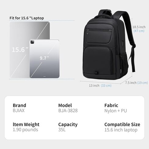 شنطة ظهر للابتوب 17.3 انش للسفر، شنطة ظهر سوداء 35 لتر مع منفذ شحن USB، شنطة ظهر مقاومة للماء تناسب الكمبيوتر واللابتوب مقاس 17.3 انش للعمل والكلية in Kuwait