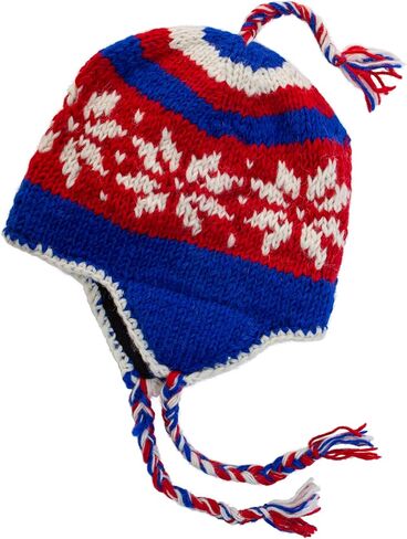 Hand Knit Sherpa Wool Hat with Micro Fleece Lining, Ear Flaps, Toque, Beanie (Red, Black, White) in Saudi Arabia