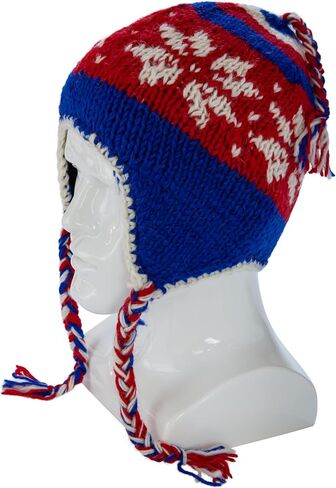 Hand Knit Sherpa Wool Hat with Micro Fleece Lining, Ear Flaps, Toque, Beanie (Red, Black, White) in Saudi Arabia