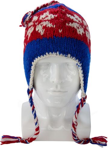 Hand Knit Sherpa Wool Hat with Micro Fleece Lining, Ear Flaps, Toque, Beanie (Red, Black, White) in Saudi Arabia