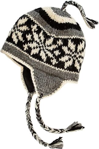 Hand Knit Sherpa Wool Hat with Micro Fleece Lining, Ear Flaps, Toque, Beanie (Red, Black, White) in Saudi Arabia