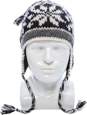 Hand Knit Sherpa Wool Hat with Micro Fleece Lining, Ear Flaps, Toque, Beanie (Red, Black, White) in Saudi Arabia
