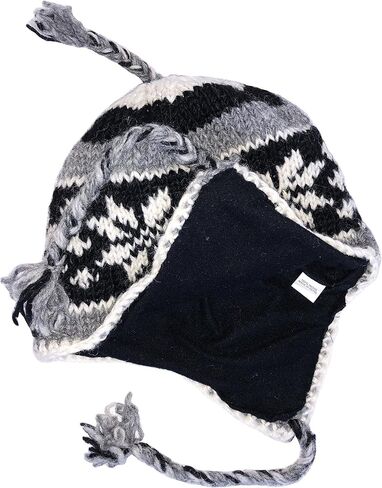 Hand Knit Sherpa Wool Hat with Micro Fleece Lining, Ear Flaps, Toque, Beanie (Red, Black, White) in Saudi Arabia