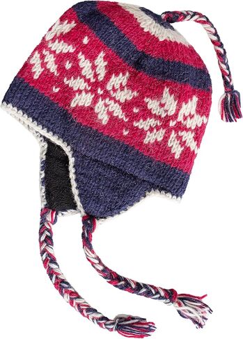 Hand Knit Sherpa Wool Hat with Micro Fleece Lining, Ear Flaps, Toque, Beanie (Red, Black, White) in Saudi Arabia