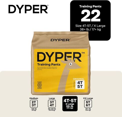 DYPER - Toddler Pull Up Style Potty Training Pants Girls/Boys Day & Overnight Protection - Made with Plant-Based*, Honest Ingredients, Hypoallergenic - Size 3T-4T (24 Count) in Kuwait