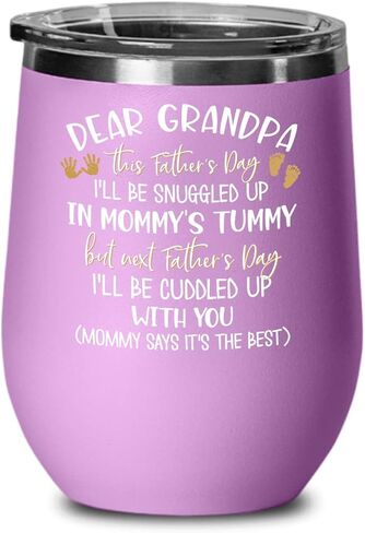 Fathers Day Wine Tumbler for New Grandpa Ill Be Snuggled In Mommys Tummy Cute Baby Foot and Hand Print First Time Grandfather Pregnancy Announcement 1 in Saudi Arabia