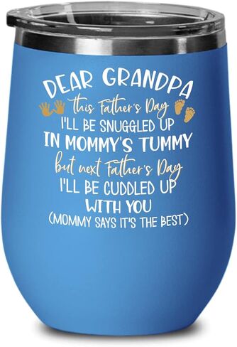 Fathers Day Wine Tumbler for New Grandpa Ill Be Snuggled In Mommys Tummy Cute Baby Foot and Hand Print First Time Grandfather Pregnancy Announcement 1 in Saudi Arabia