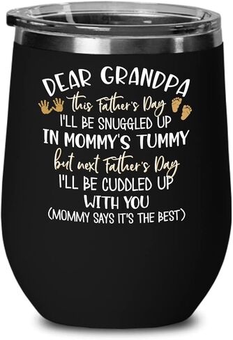 Fathers Day Wine Tumbler for New Grandpa Ill Be Snuggled In Mommys Tummy Cute Baby Foot and Hand Print First Time Grandfather Pregnancy Announcement 1 in Saudi Arabia