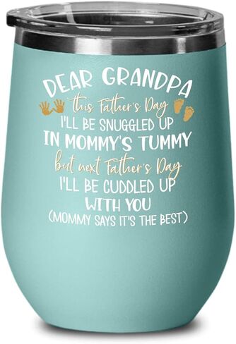 Fathers Day Wine Tumbler for New Grandpa Ill Be Snuggled In Mommys Tummy Cute Baby Foot and Hand Print First Time Grandfather Pregnancy Announcement 1 in Saudi Arabia