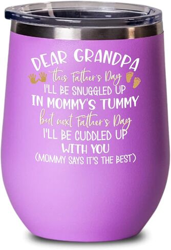 Fathers Day Wine Tumbler for New Grandpa Ill Be Snuggled In Mommys Tummy Cute Baby Foot and Hand Print First Time Grandfather Pregnancy Announcement 1 in Saudi Arabia