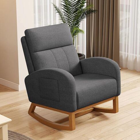 Gaussen Glider Rocking Chair Cairser Carry Comfy Carrest With High Budge Budge -Edholstered Rails مع كرسي قراءة الجيب الجانبي لمكتب حضانة غرفة النوم ، كريم in Kuwait