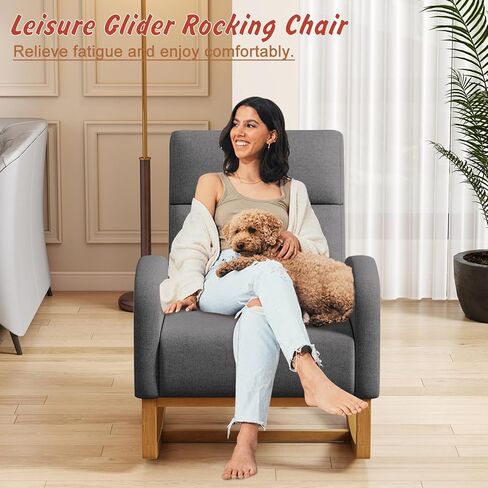 Gaussen Glider Rocking Chair Cairser Carry Comfy Carrest With High Budge Budge -Edholstered Rails مع كرسي قراءة الجيب الجانبي لمكتب حضانة غرفة النوم ، كريم in Kuwait