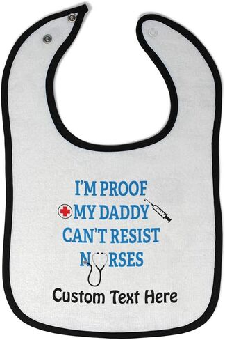 Custom Toddler & Baby Bibs Burp Cloths Dad I'm Proof My Daddy Can't Resist Nurses Dad Father's Day Cotton Baby Items for Baby Girl & Boy White Black Custom Text Here in Saudi Arabia