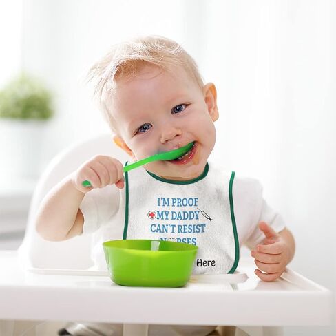 Custom Toddler & Baby Bibs Burp Cloths Dad I'm Proof My Daddy Can't Resist Nurses Dad Father's Day Cotton Baby Items for Baby Girl & Boy White Black Custom Text Here in Saudi Arabia