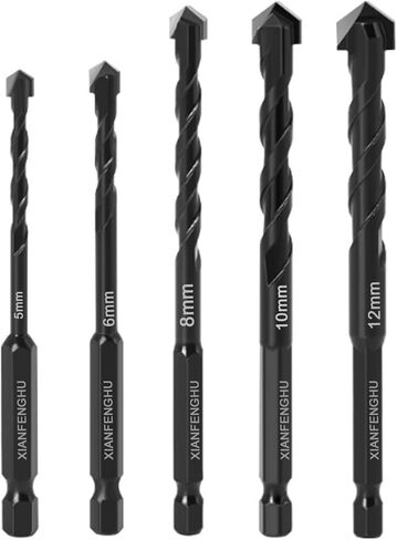 5PCS Masonry Drill Bit Kit Carbide Concrete Drill Bit Set for Thin Metal Stone Marble Wood Brick Plastic Ceramic Glass Hex Shank (3/16" 1/4" 5/16" 3/8" 1/2") in Kuwait