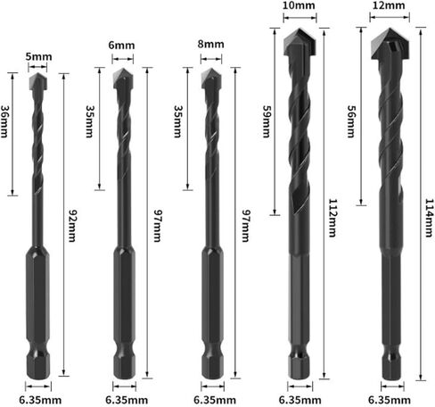 5PCS Masonry Drill Bit Kit Carbide Concrete Drill Bit Set for Thin Metal Stone Marble Wood Brick Plastic Ceramic Glass Hex Shank (3/16" 1/4" 5/16" 3/8" 1/2") in Kuwait