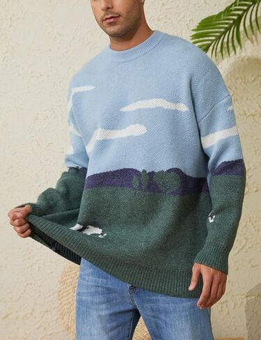 Arssm Men’s Cow Sweater Knit Oversized Casual Knit Pullover Jumper Sweater in Kuwait