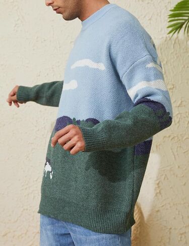 Arssm Men’s Cow Sweater Knit Oversized Casual Knit Pullover Jumper Sweater in Kuwait