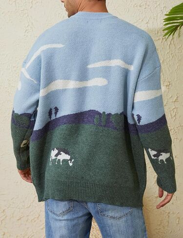 Arssm Men’s Cow Sweater Knit Oversized Casual Knit Pullover Jumper Sweater in Kuwait