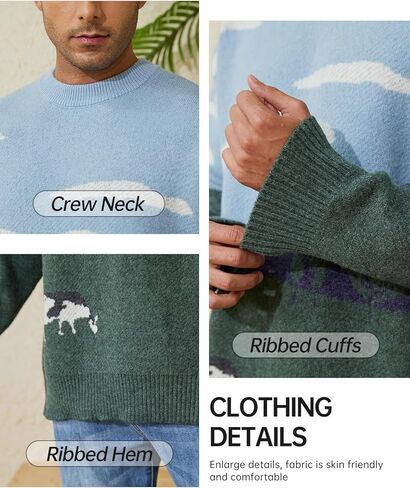 Arssm Men’s Cow Sweater Knit Oversized Casual Knit Pullover Jumper Sweater in Kuwait