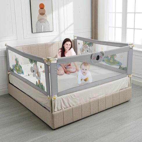 Bed Rail for Toddlers, 3-Piece Baby Bed Rail Guard for Kids, 25 Height Levels Adjustable Bed Fence, 3 in 1 Foldable Bed Guardrail, Fit 2''-11.8'' Thick Mattress (Zoo Pattern, King) in Saudi Arabia