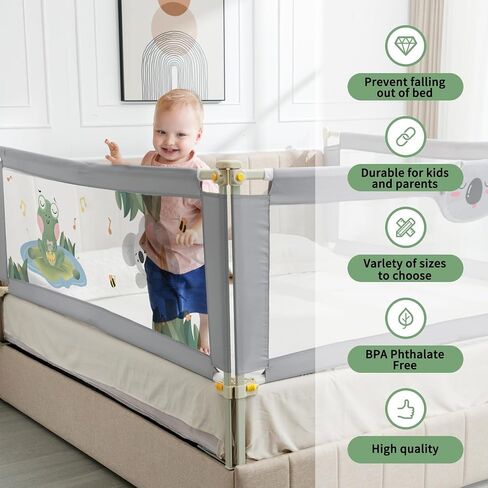 Bed Rail for Toddlers, 3-Piece Baby Bed Rail Guard for Kids, 25 Height Levels Adjustable Bed Fence, 3 in 1 Foldable Bed Guardrail, Fit 2''-11.8'' Thick Mattress (Zoo Pattern, King) in Saudi Arabia