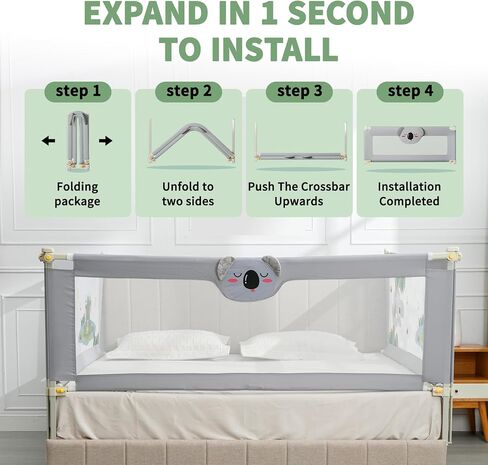 Bed Rail for Toddlers, 3-Piece Baby Bed Rail Guard for Kids, 25 Height Levels Adjustable Bed Fence, 3 in 1 Foldable Bed Guardrail, Fit 2''-11.8'' Thick Mattress (Zoo Pattern, King) in Saudi Arabia
