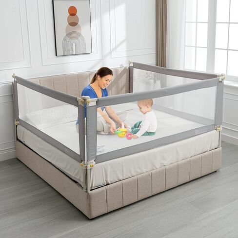 Bed Rail for Toddlers, 3-Piece Baby Bed Rail Guard for Kids, 25 Height Levels Adjustable Bed Fence, 3 in 1 Foldable Bed Guardrail, Fit 2''-11.8'' Thick Mattress (Zoo Pattern, King) in Saudi Arabia