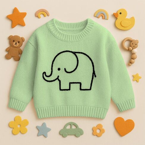 Noni Baby Girl Boy Elephant Knit Sweater Blouse Pullover Sweatshirt Warm Crewneck Long Sleeve Tops for Infant Toddler in Saudi Arabia