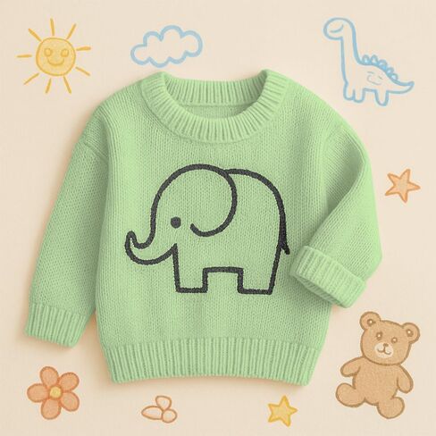 Noni Baby Girl Boy Elephant Knit Sweater Blouse Pullover Sweatshirt Warm Crewneck Long Sleeve Tops for Infant Toddler in Saudi Arabia