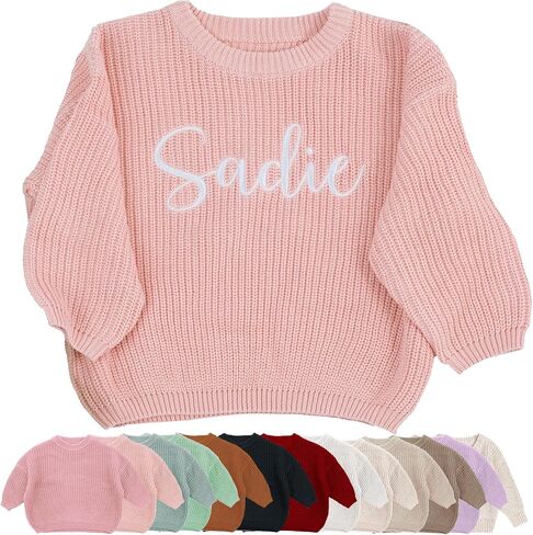 Personalized Embroidered Baby Sweater with Name - Long Sleeved Round Neck Pullover, Suitable for Infants and Young Children in Saudi Arabia