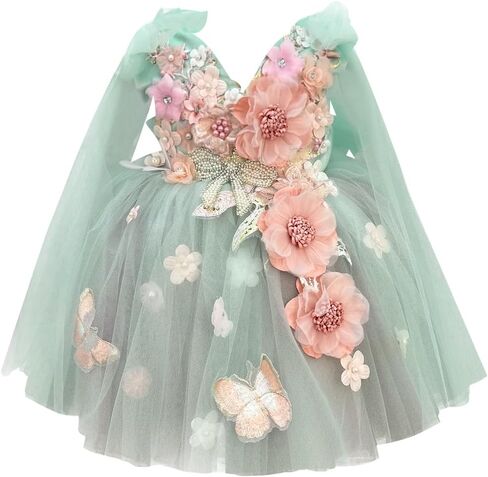 KLFFLGID Baby Girl Pageant Dress Sequins Princess Dress Toddler Birthday Embroidered Jacquard Dress up for Girls in Saudi Arabia