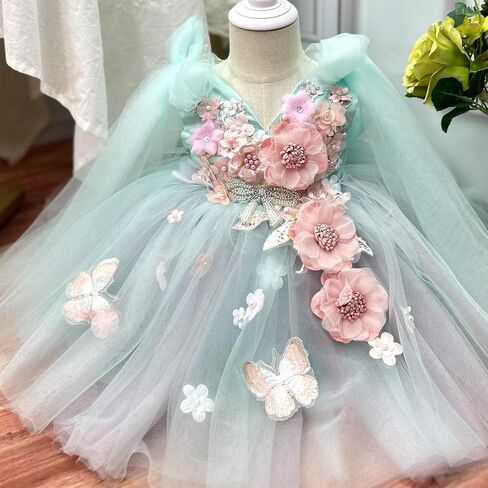 KLFFLGID Baby Girl Pageant Dress Sequins Princess Dress Toddler Birthday Embroidered Jacquard Dress up for Girls in Saudi Arabia