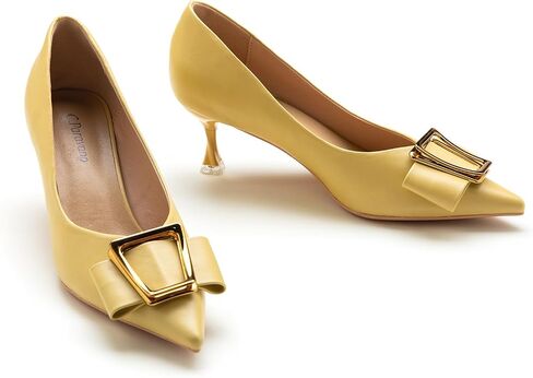 C.Paravano Women's Hitten Heel Pumps-Pointed Toe Shoes مع مشبك معدني | جلد ناعم للتنفس لأزياء المكاتب ، وحفلات الكوكتيل ، وليالي التاريخ ، وأحداث الربيع/الصيف in Saudi Arabia