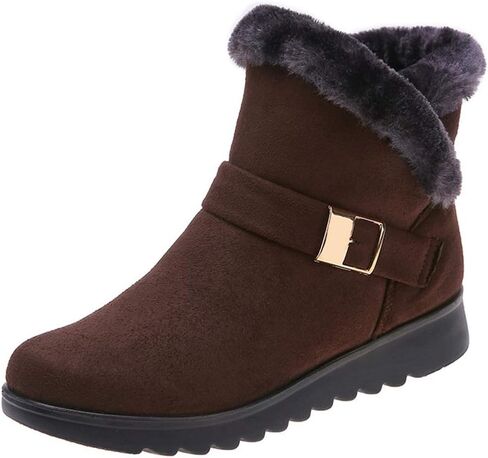 Mioke Winter Winter Fur Fur Boots Boots Buckle Suede Shipper Strobper Anti-Slip Dark Snow Snow Boots Short in Kuwait
