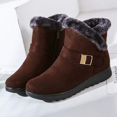 Mioke Winter Winter Fur Fur Boots Boots Buckle Suede Shipper Strobper Anti-Slip Dark Snow Snow Boots Short in Kuwait