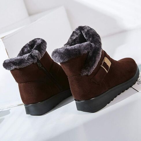 Mioke Winter Winter Fur Fur Boots Boots Buckle Suede Shipper Strobper Anti-Slip Dark Snow Snow Boots Short in Kuwait