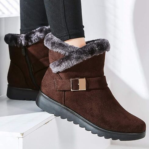 Mioke Winter Winter Fur Fur Boots Boots Buckle Suede Shipper Strobper Anti-Slip Dark Snow Snow Boots Short in Kuwait