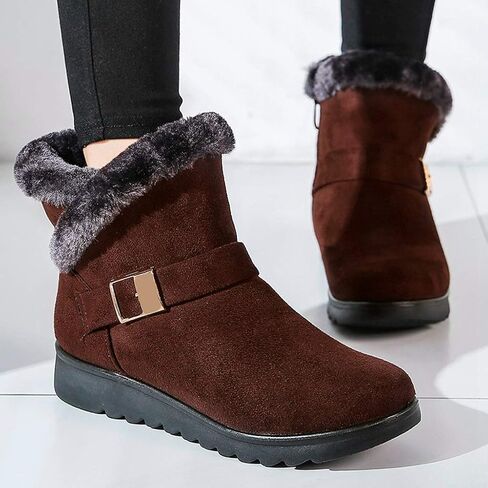 Mioke Winter Winter Fur Fur Boots Boots Buckle Suede Shipper Strobper Anti-Slip Dark Snow Snow Boots Short in Kuwait