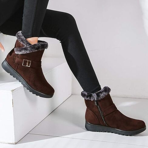 Mioke Winter Winter Fur Fur Boots Boots Buckle Suede Shipper Strobper Anti-Slip Dark Snow Snow Boots Short in Kuwait