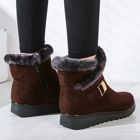 Mioke Winter Winter Fur Fur Boots Boots Buckle Suede Shipper Strobper Anti-Slip Dark Snow Snow Boots Short in Kuwait
